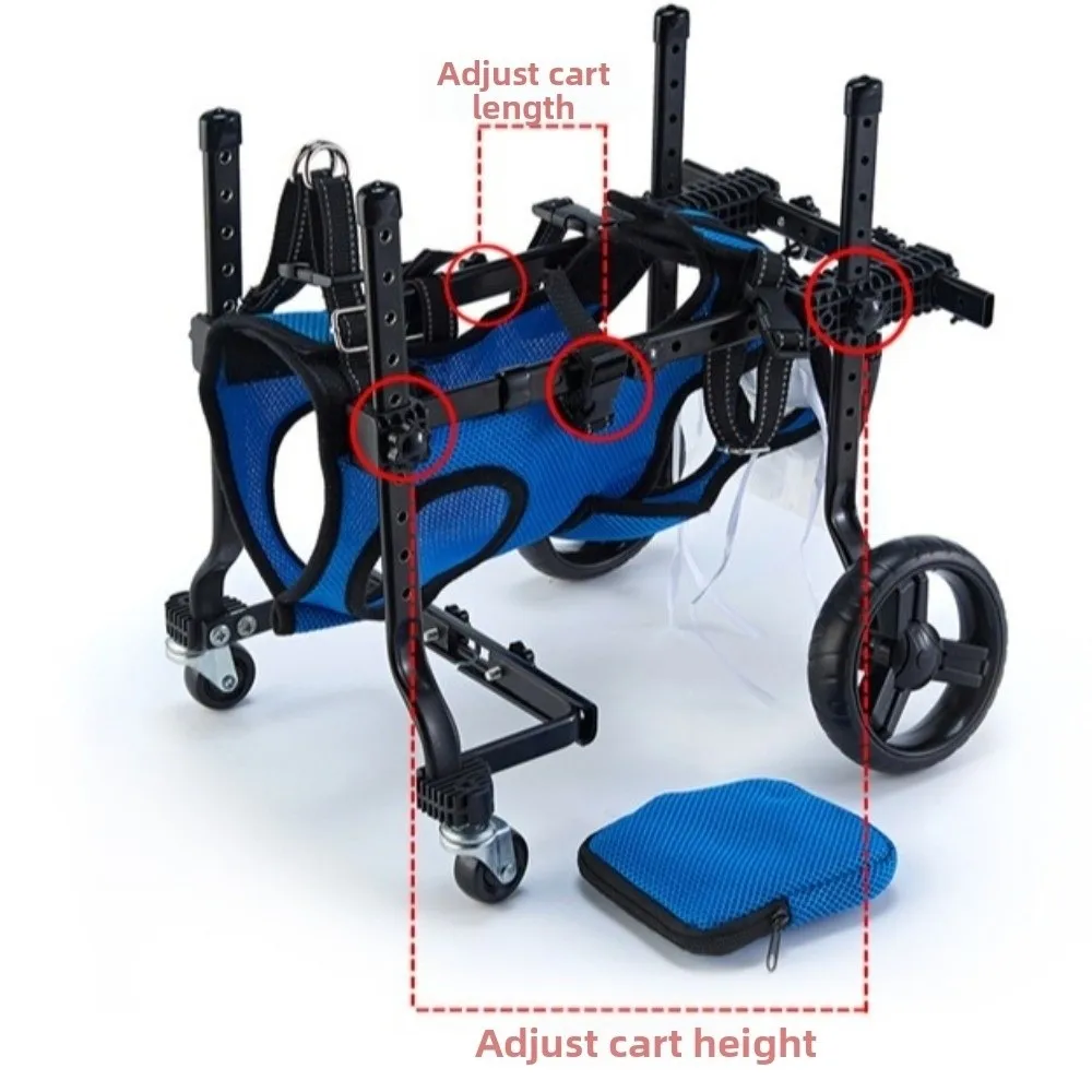 Adjustable Pet Wheelchair Rear Leg Support Dog&Cat Pet Disability Car with Storage Bag Lightweight Disabled Dog Wheelchair