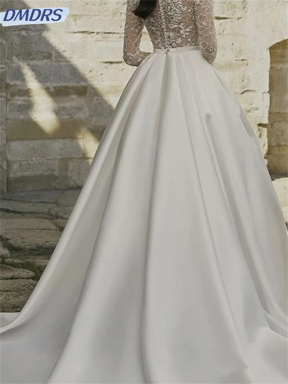 Elegant Satin Wedding Dresses 2026 Charming Long-Sleeved Prom Dress Classic Sequined Floor-length Evening Dress Vestidos De Novi
