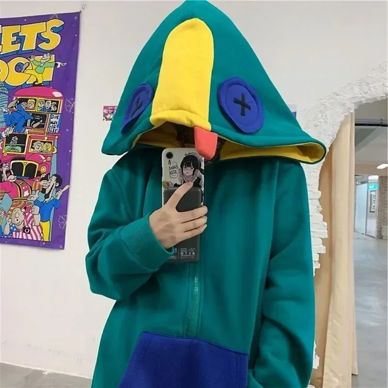 

Funny Stitching Zipper Hoodie Women's Long-sleeved Winter Fashion Korean Version Plus Velvet Warm Sweater Oversized Sweatshirt