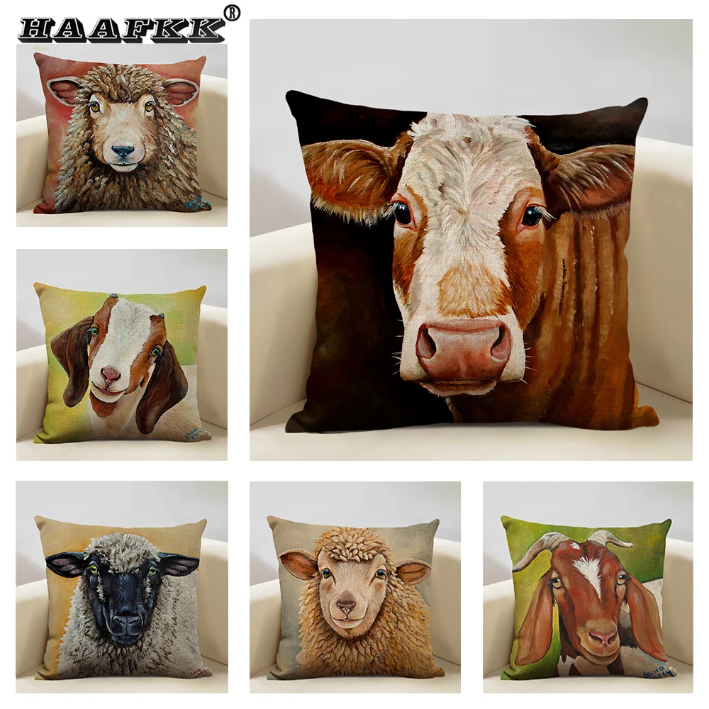 Animal Cushion Cover Cattle and Sheep Bedroom Sofa In The Ranch Fashion Decorative Pillow 45x45cm Linen Pillow Car Accessories