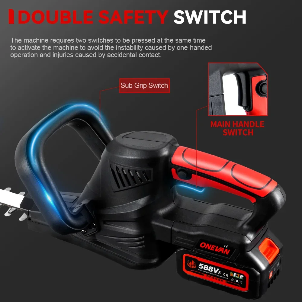 ONEVAN 2000W 무선 헤지 트리머 전기 가정용 트리머 가지 치기 톱 21V 18v 배터리 용 충전식 헤지 트리머
