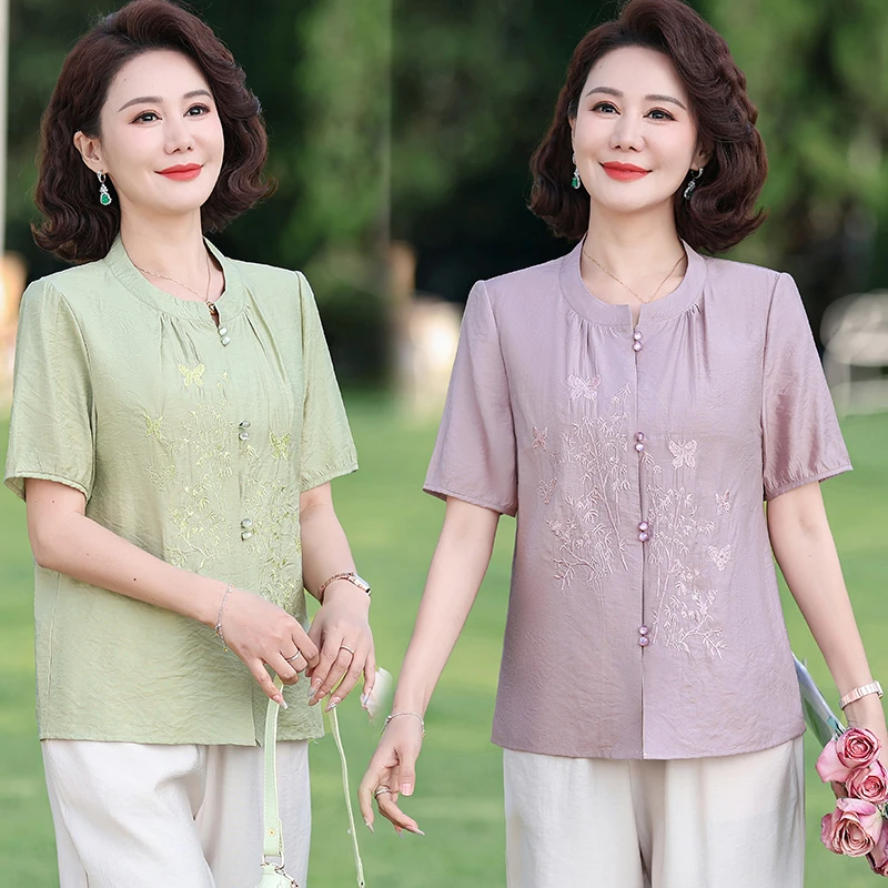 

Summer embroidery Shirt Clothing for Female Women Short Sleeve Loose Casual Blouse Large Size Tops