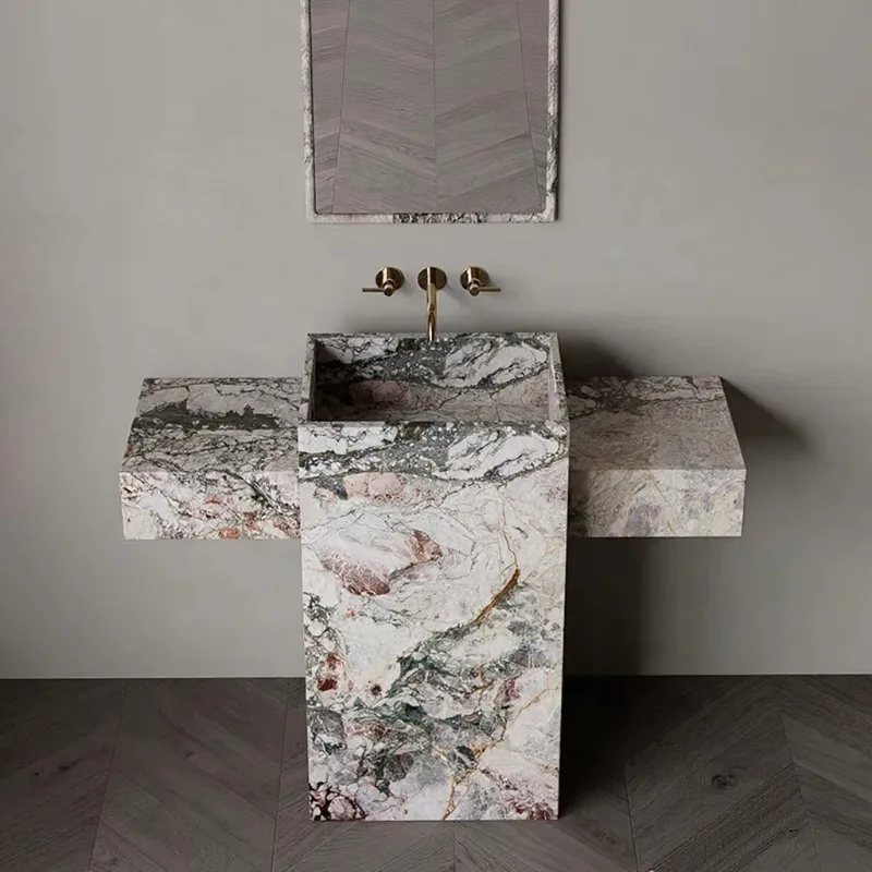

Natural Four Season Pink Designer Prefer Pedestal Sinks For Luxury Style Apartment Hotel Villas Interior Decoration