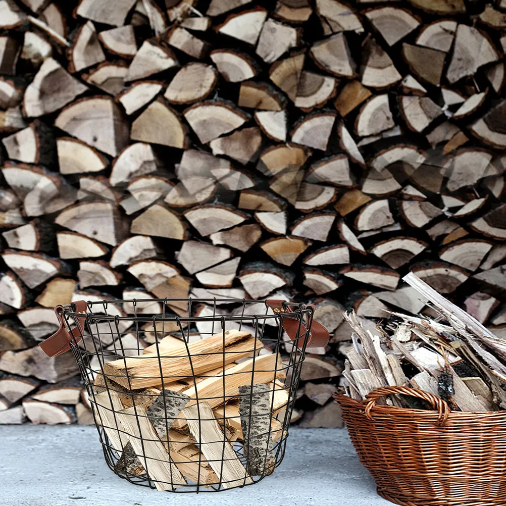 

Корзина для хранения дров круглая, большая вместимость, сверхпрочная, из железной проволочной сетки, для использования на природе, для кемпинга, барбекю, для переноски дров, в деревенском стиле