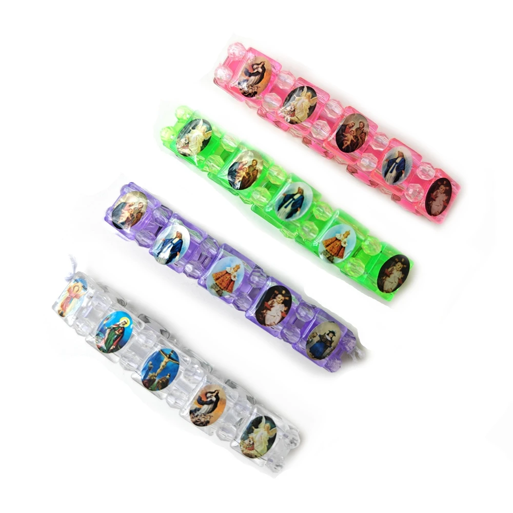 QIGO البلاستيك أيقونة سوار مرن للرجال النساء ألوان متعددة المجوهرات الدينية 4pcs/lot #2