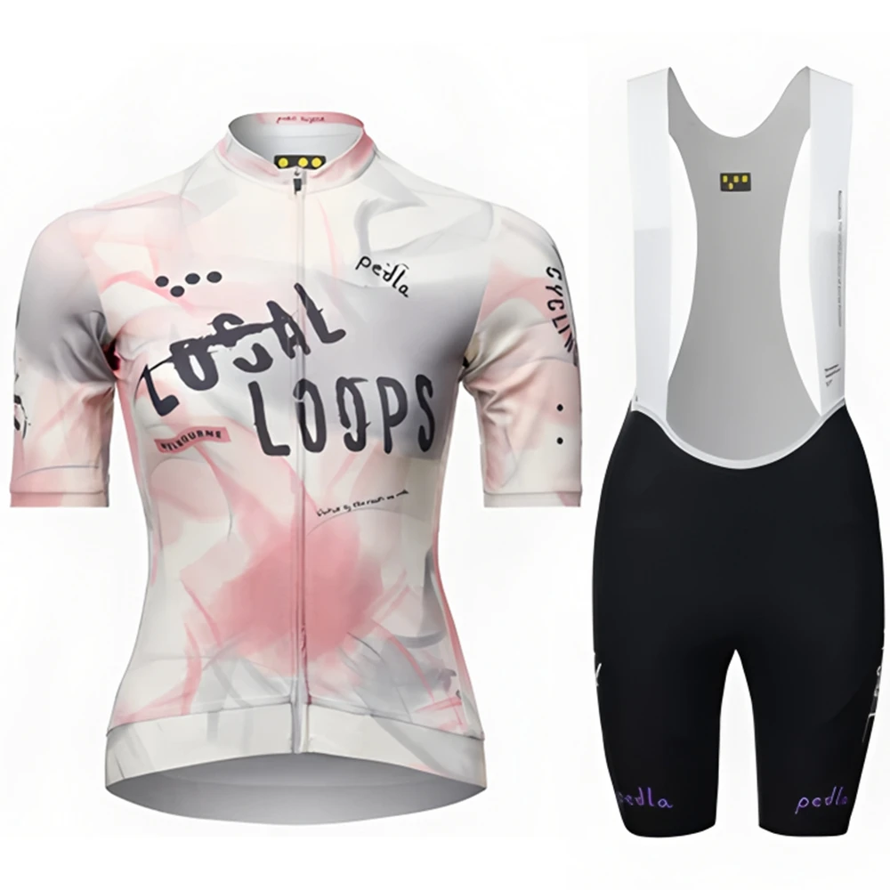 PEDLA − Maillot de cyclisme pour femmes, classique, d'été, à manches courtes, cuissard à bretelles, vêtements de vélo, VTT