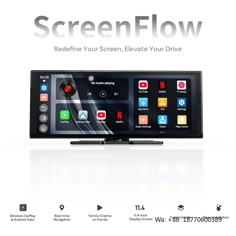 11.4 Inch Touch Screen GPS Navigator Car Portable Wireless Carplay Android Auto for WiFi Display Dashcam MP5 DVR