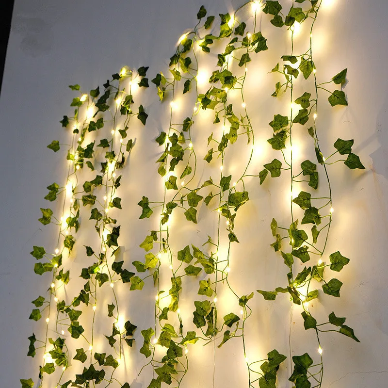 10/5m Artificial Hanging Ivy Leaf String Lights Garland Plants Vine Leaves LED Copper Wire Light Home Bedroom Garden Decorations