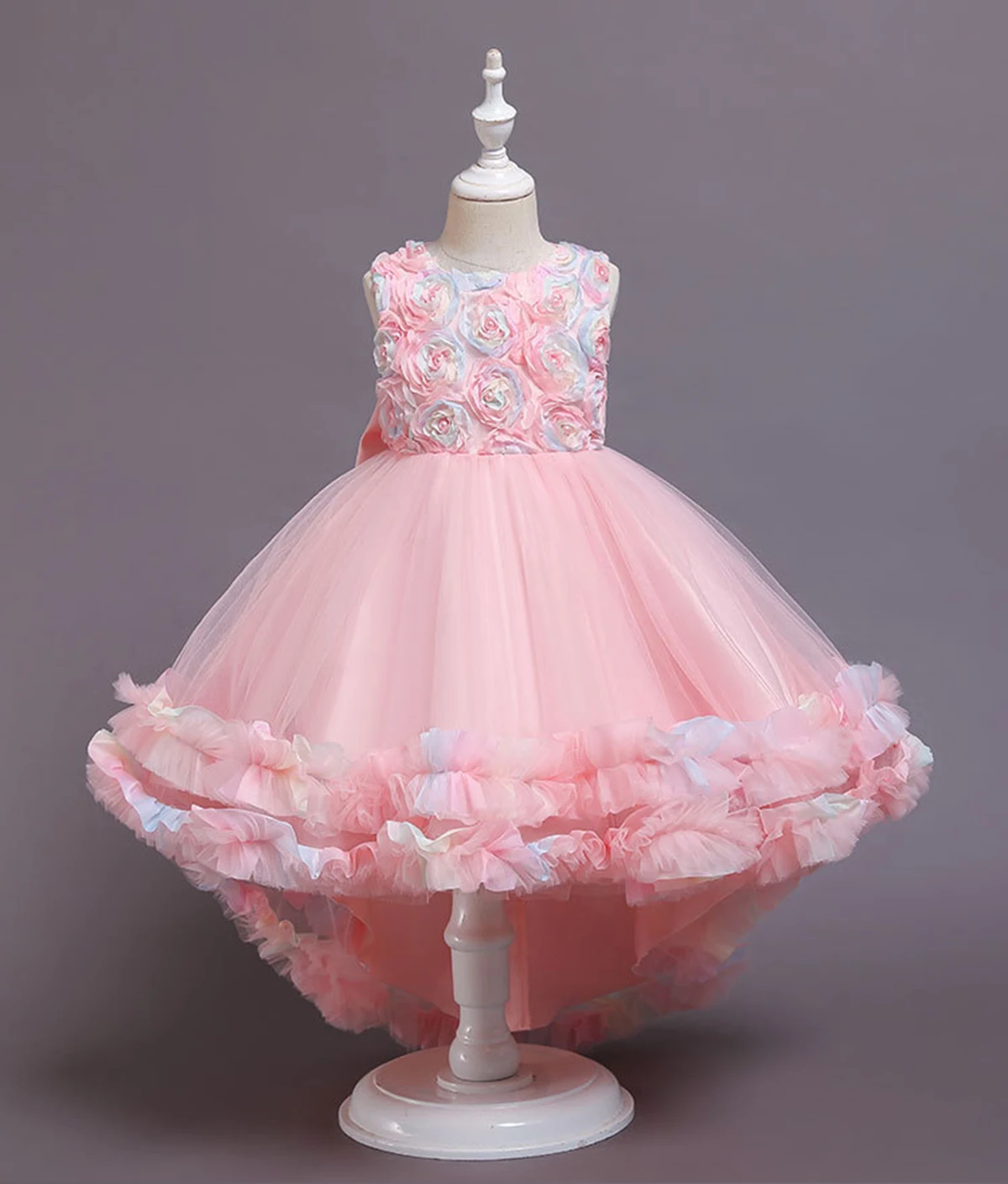 

Charlotte Stylish Little Girls 3D Rose Petal Flower Girl Dress Birthday Party Pageant Hi-Lo Rainbow Gown 68018