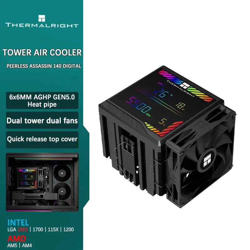 

Thermalright Peerless Assassin 140 цифровой башенный охладитель с двумя башнями, двойной вентилятор, радиатор воздушного охлаждения, 6x6 мм, тепловая трубка AGHP GEN5.0