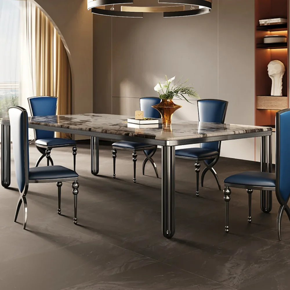 Light Luxury Post-Modern Marble Dining Table And Chairs Combination Of Simple High-Grade Rectangular Dining Table Mesa Furniture