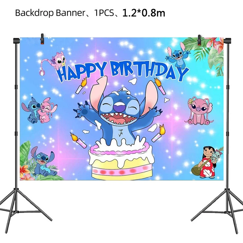 Stitch Birthday Party Decoration Pink Angel&Stitch Theme Event Supplies For Kids Balloon Disposable Tableware Banner Backdrop