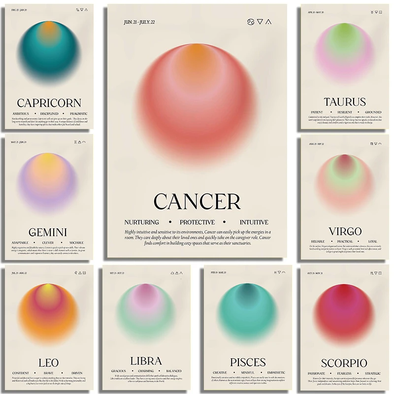 الحد الأدنى الملونة هالة كوكبة الملصقات يطبع الجدي العقرب يطبع حائط لوح رسم الفن صور ديكور غرفة المنزل