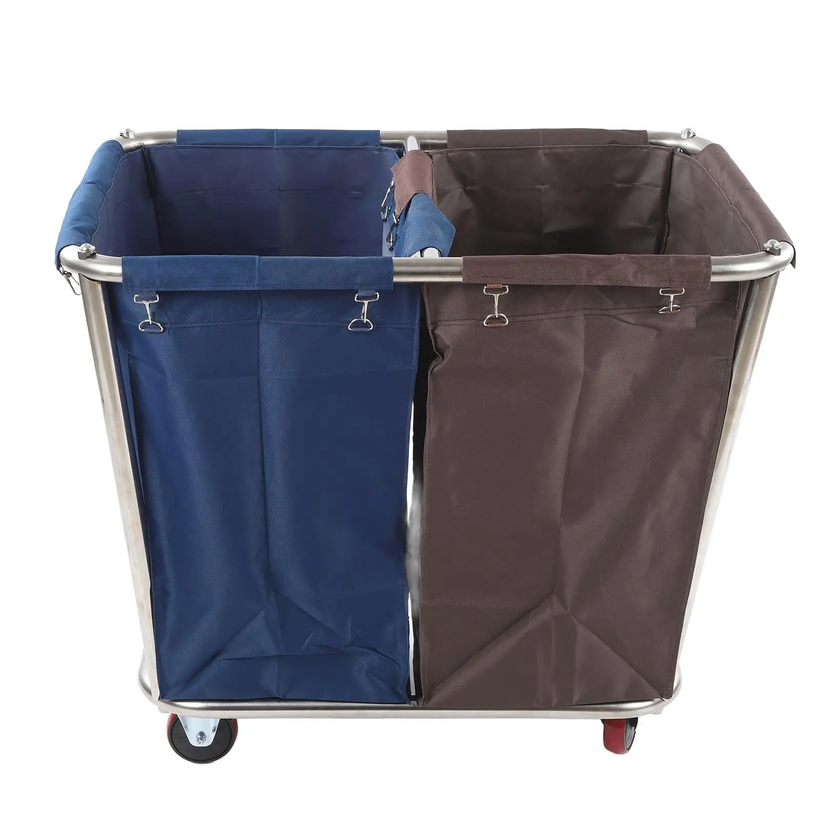 2-Bag Laundry Cart with 4 Wheels - Large Capacity Dry/Wet Sorter Basket for home & Commercial Use