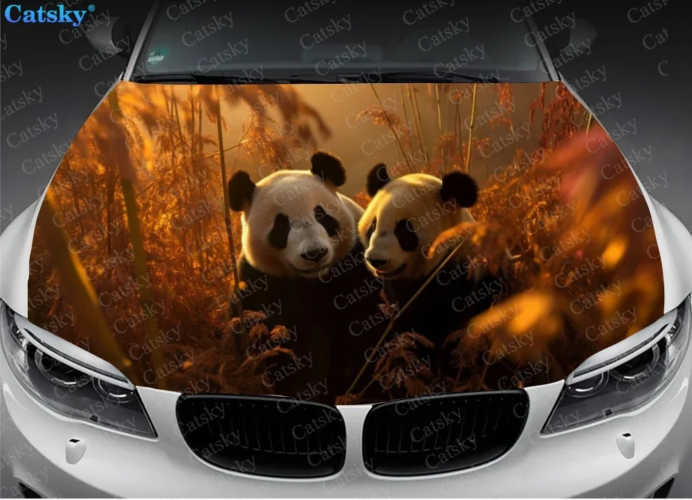 Panda Flower Field Car Hood Vinyl Stickers Wrap Vinyl Film Engine Cover Decals Sticker Universal Car Hood Protective Film