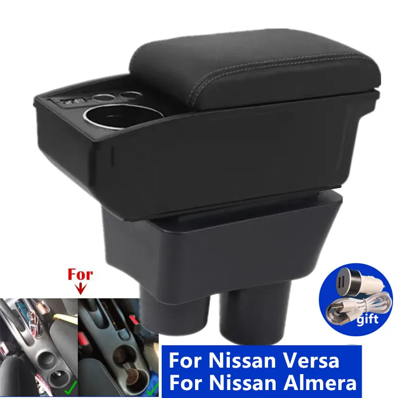 For Nissan Almera Car Armrest Box For Nissan Versa Double-Layer Center Storage Box with Cup Holder Interior Retrofit Accessory