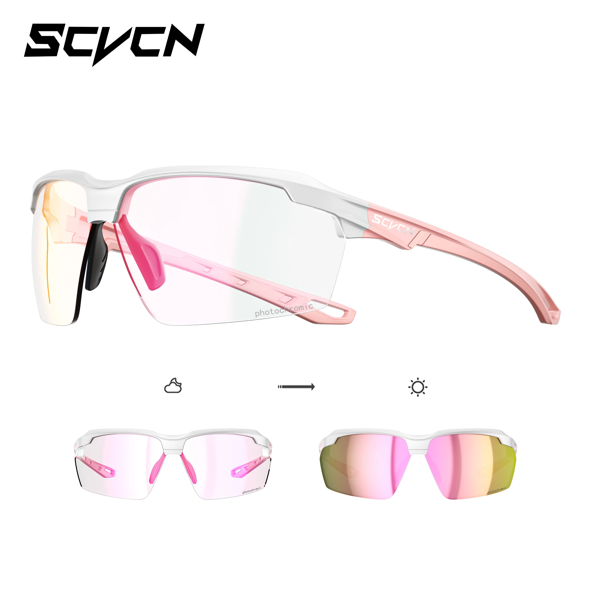 

SCVCN Cycling Red Blue Photochromic Glasses Outdoor Sports Running Men's Sunglasses Road MTB Bicycle Goggles Women Bike Eyewear