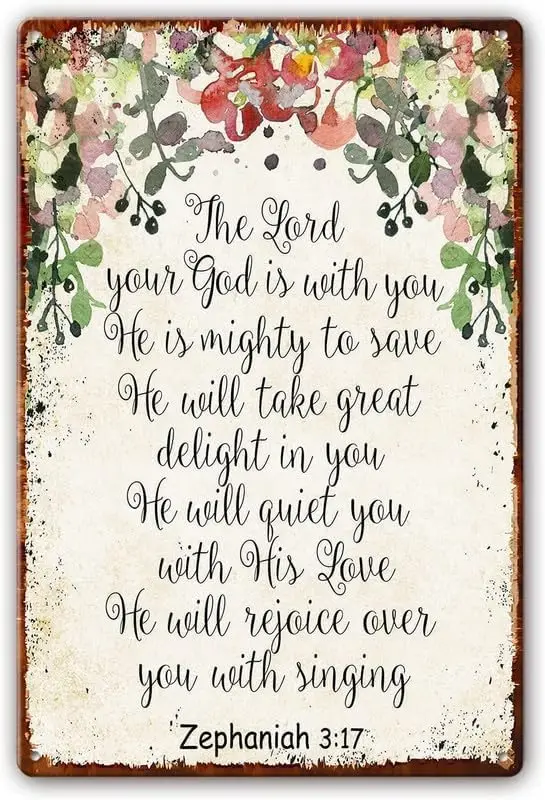 1p,The Lord Your God Is With You Bible Verse Wall Art Zephaniah 3：17 Psalm 121：8 Metal Tin Sign Paintings Contemporary Farmhouse