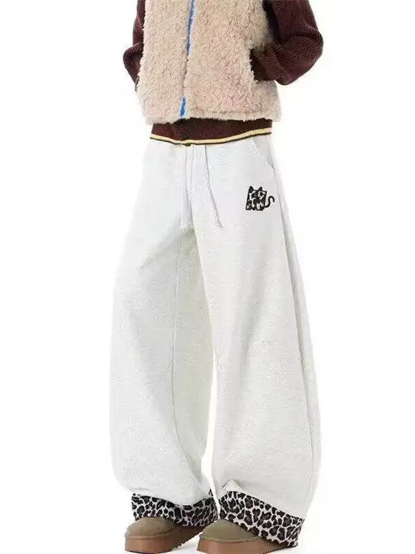 

Streetwear Sle Men's Patchwork Leopard Print Casual Dance Pants High Waist Long Trousers Hip Hop Trend Youth Faion