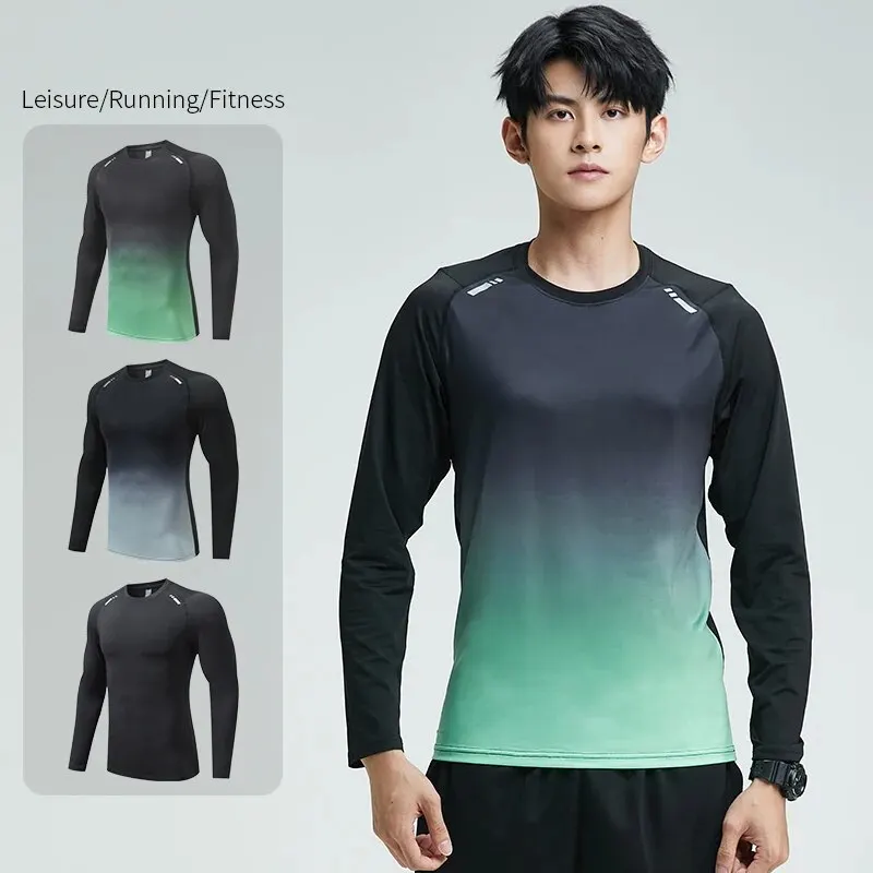 Fitness Clothes Men's Spring, Autumn And Winter Tights Quick-Drying Clothes Training Sports T-Shirt Stretch Long-Sleeved Running