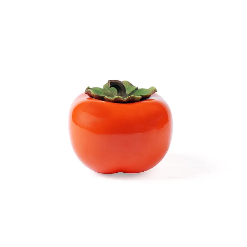 

Persimmon tea can, ceramic small portable, travel sealed can