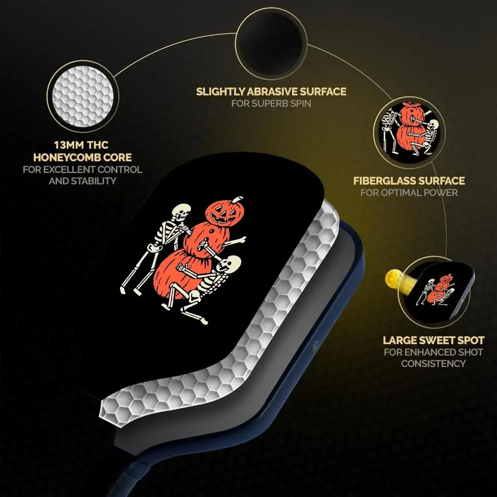

Pickleball Paddle Set Lightweight Fiberglass 13MM Honeycomb Core Durable Racket with Balls Bag Grip Tape Halloween Pumpkin Skull