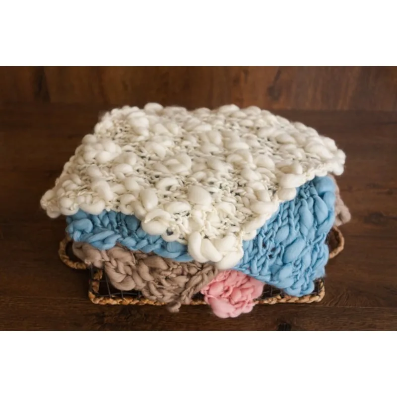Chunky Knit Merino Baby Blanket -Braided Wool Newborn Photo Prop for Swaddling&Nursery Decor.newborn photography props.ニューボーンフォト
