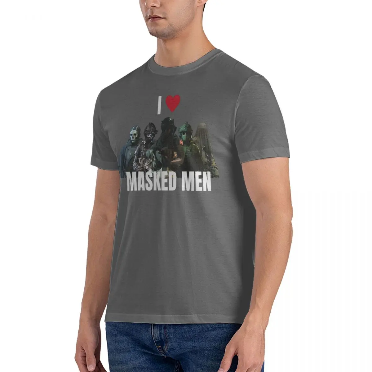 Men T-Shirt I Heart Masked Men Crazy Cotton Tees Short Sleeve Ghost MW2 COD Calls Of The Duty T Shirts Round Collar Tops 6XL