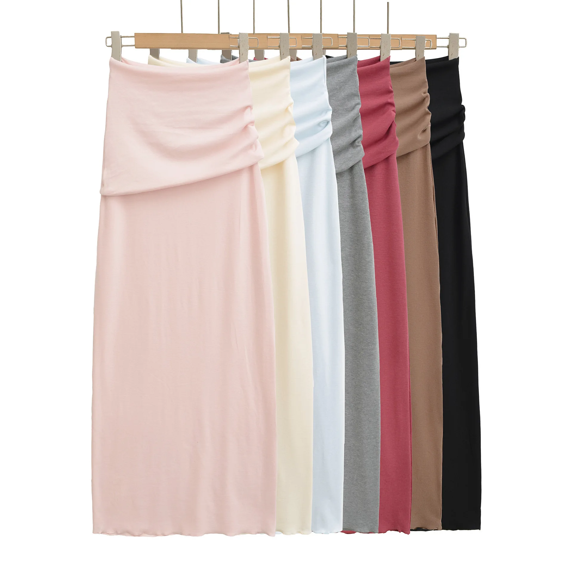 American Style Hot Girl Sexy High Waist Bodycon Midi Skirt Pure Desire Style Turn Waist Skirt Mature Lady Slim Fit Slimming VOB6