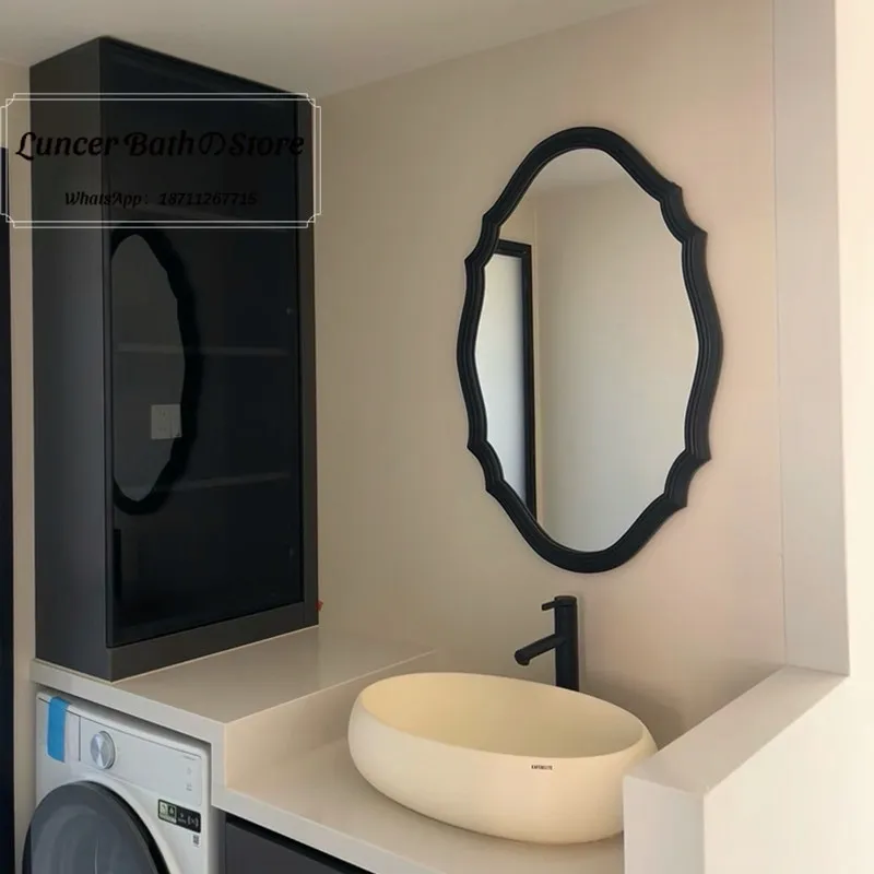 French MCM LED Bathroom Mirror, Irregular Wall Mounted Vanity Mirror for Villa, B&B, Makeup Decor