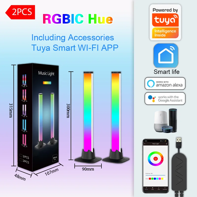 Imagem -02 - Wiscolor Barra de Luz Led Rgbic Wifi da Tuya Lâmpada de Atmosfera de Ritmo Musical para pc Área de Trabalho Decoração de Quarto Funciona com Alexa Google Assistant