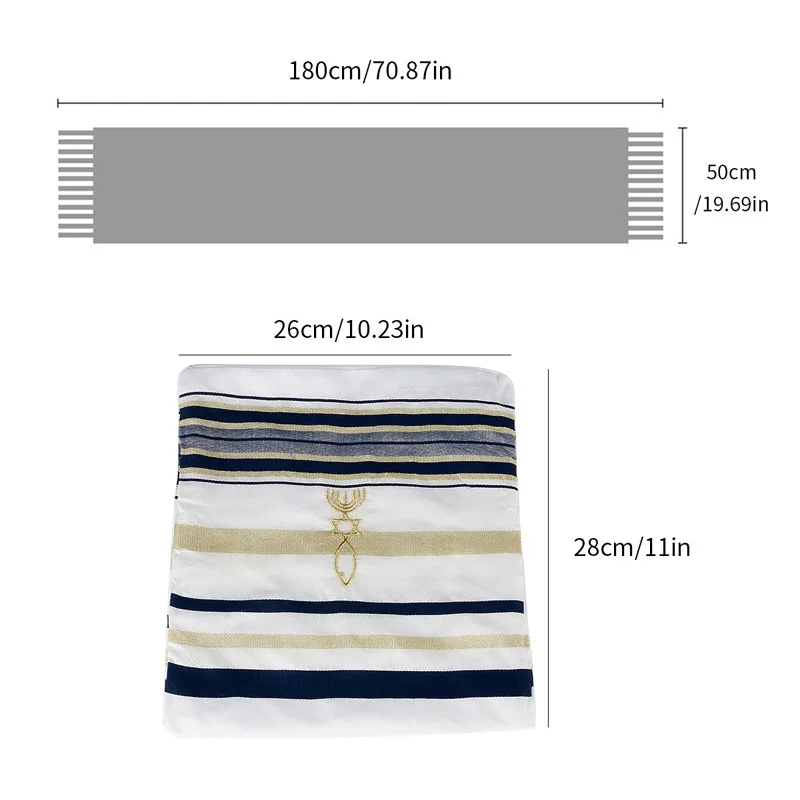 Messianic Tallit Prayer Shawl Set Polyester Hebrew Israel Christian Prayer Shawls for Women Men Holy Land Gift Scarf 180x50cm