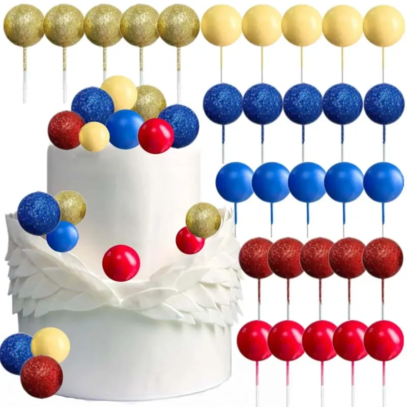 30Pcs 2.5cm Colorful Ball Cake Topper Mini Red Yellow Blue Foam Ball For Cake Dessert Decoration Christmas Birthday Party Decor