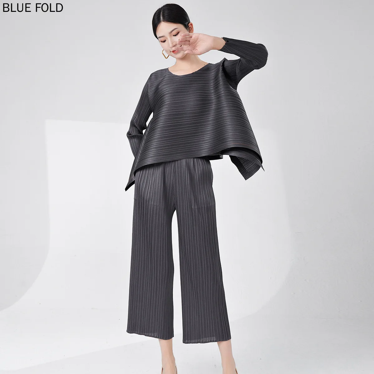 

Miyake Women's Summer Set Irregular Loose T-shirt Top casual straight leg pants versatile two-piece set women two piece outfits