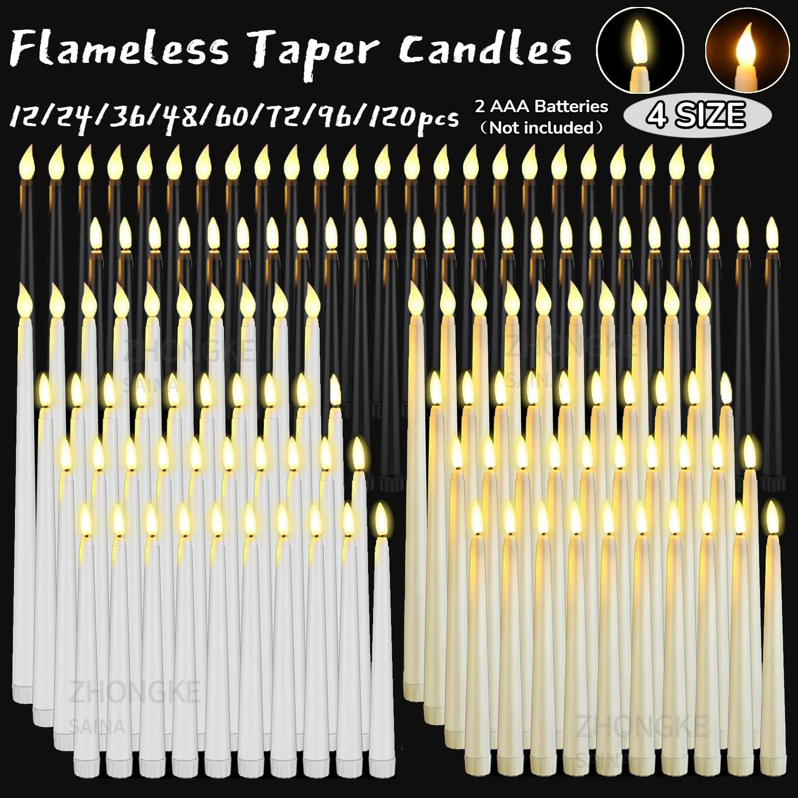 12-180Pcs LED Flameless Taper Candles for Wedding Decor Battery Candles with 3D Wick Artificial LED Candle Halloween Birthday