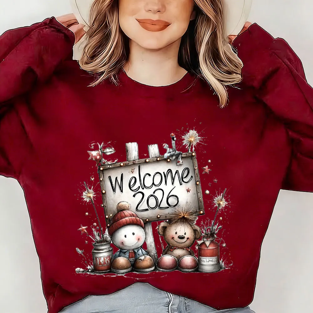 2026 Año Nuevo estampado mujeres Kawaii pulóver oro confeti celebración sudadera sudaderas con capucha Nochevieja moda invierno Sudadera con capucha Tops