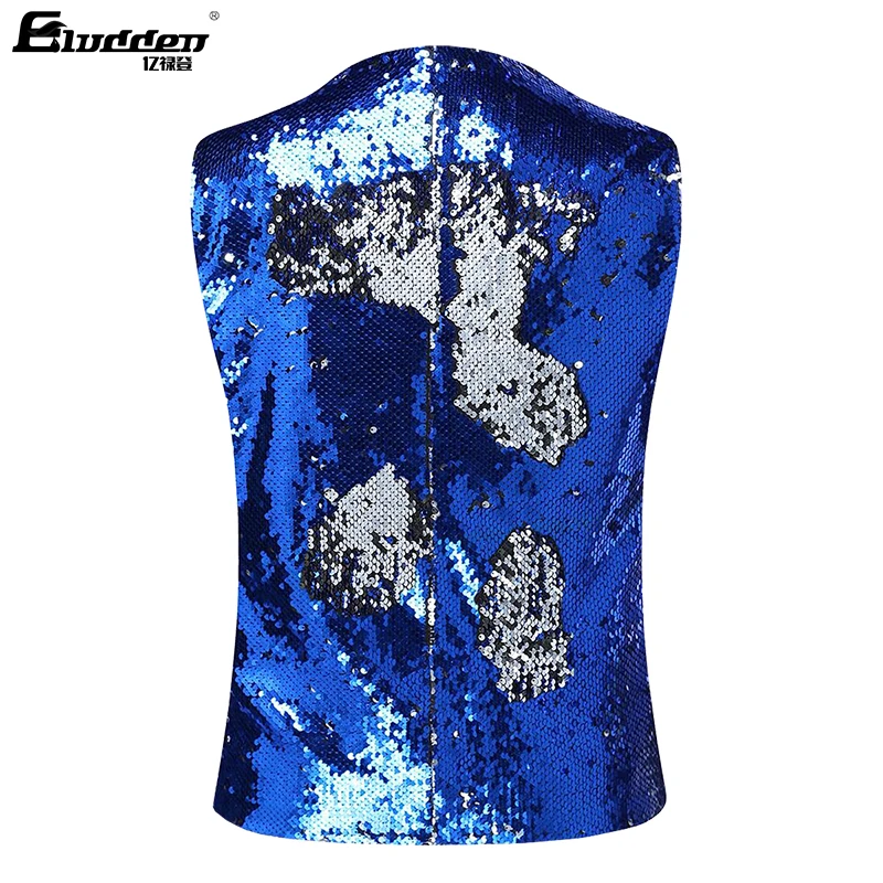 Men\'s Dress Suit Jacket Vest Double-Sided Color Sequins Tux Party Show Waistcoat Double-Sided Two Colors Sequins Waistcoat Vest