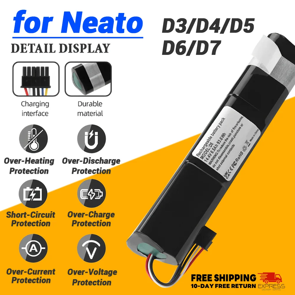 

New Original Replacement Battery 14.4V 6800mAh for Neato Botvac D3 D4 D5 D6 D7 D301 D303 D502 D503 D701 205-0011 Sweeping Robot