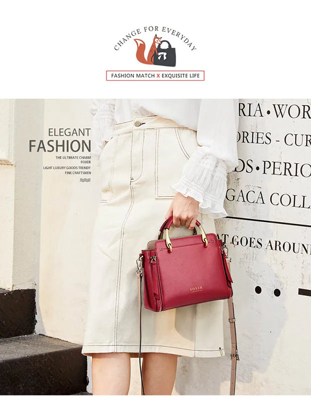 FOXER Split Leather Shoulder Bag Women Top Handle Handbag Female Large Capacity Tote Bag Simple Luxury Crossbody Purse