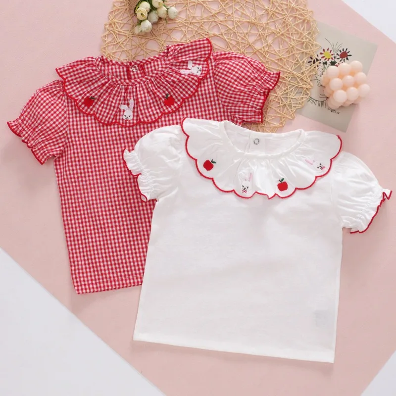 Girls Short Sleeve Shirts Kids Shirt Cute Rabbit Tops  Korean Blouses White Blouse Baby Clothes Japanese Baby Girl Clothes