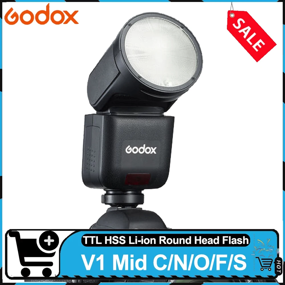 Godox V1 Mid S/C/N/O/F TTL On-Camera Flash Light Li-ion Round Head Camera Flash