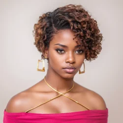 Orange Red Color  Bob Human Hair Wig Elegant Boss Vibe Short Pixie Cut Ombre Brown  Minimalist  Lace Wig T part lace wig
