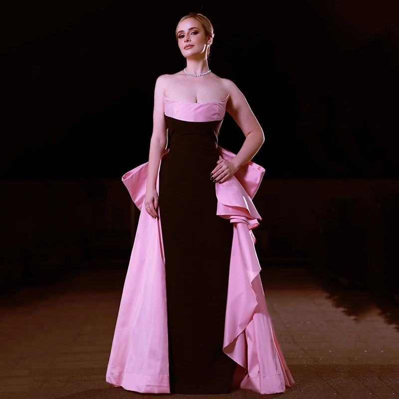 

Thinyfull Formal Mermaid Prom Evening Dresses Sexy Strapless Floor Length Party Dress With Bow Cocktail Prom Gowns Customized