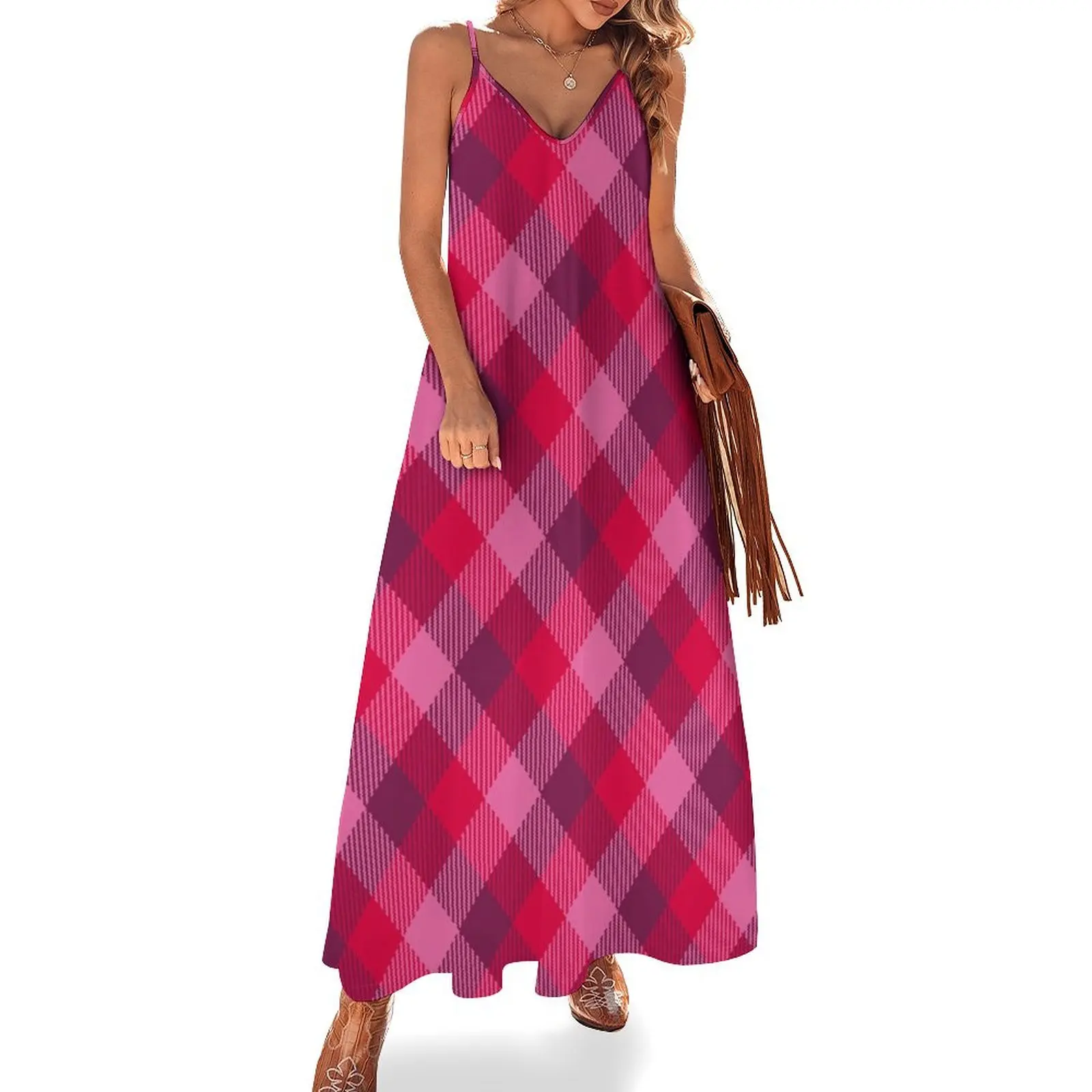 

Retro tartan diagonal check burgundy Valentine's Sleeveless Dress women formal occasion dresses dresses for prom