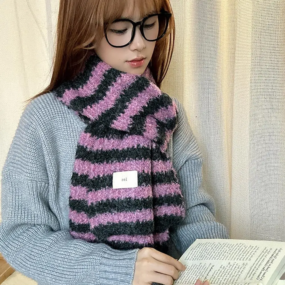 Korean Warm Striped Knitted Scarf Women Winter 2024 New All-Match High-Grade Wool Warm Christmas And New Year Gift