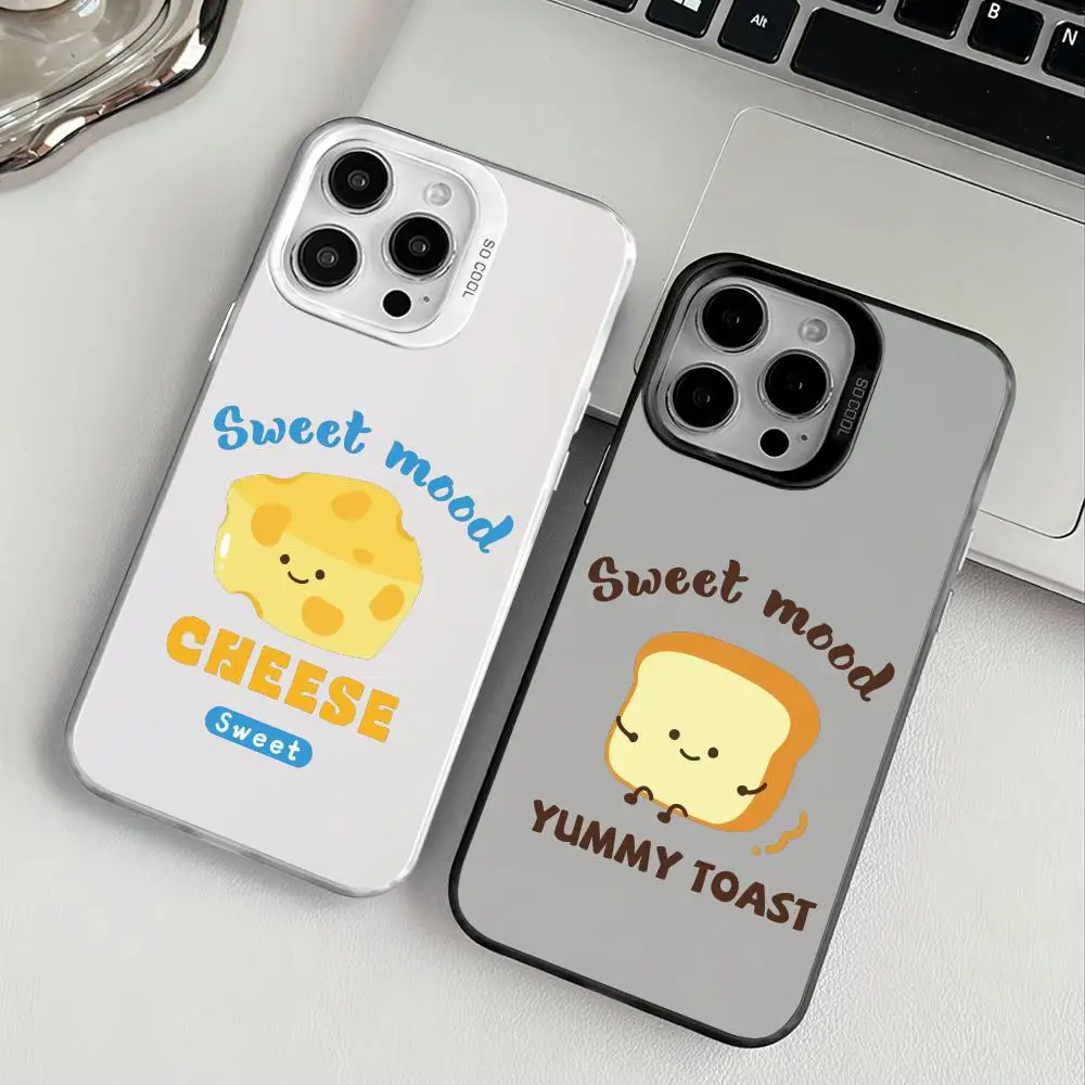 Custodia per telefono con cibo simpatico cartone animato per iPhone 17 16 15 14 13 12 11 Pro Max Nero Viola Opaco Laser Metallico Aurora Funda