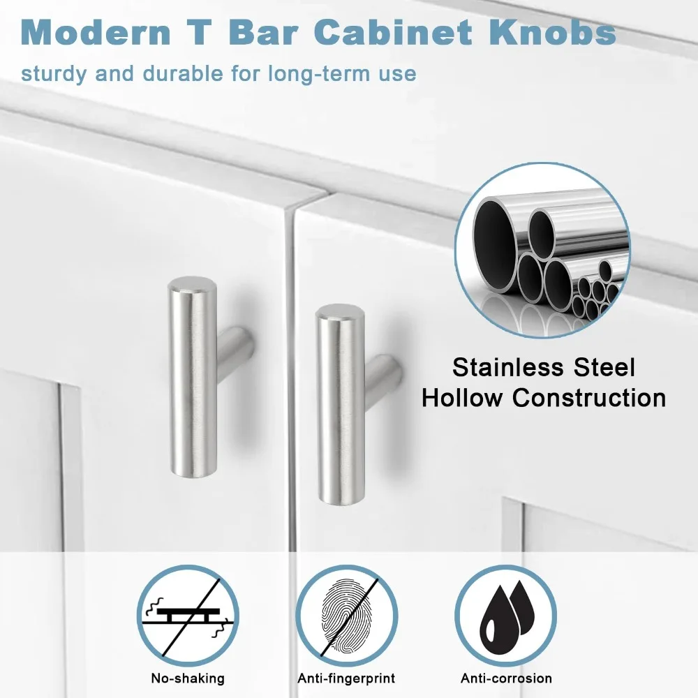 Maniglia per armadio Euro Bar da 20 pezzi Maniglia in acciaio inossidabile al nichel satinato Maniglia per porta dell'armadio moderna e semplice Argento spazzolato
