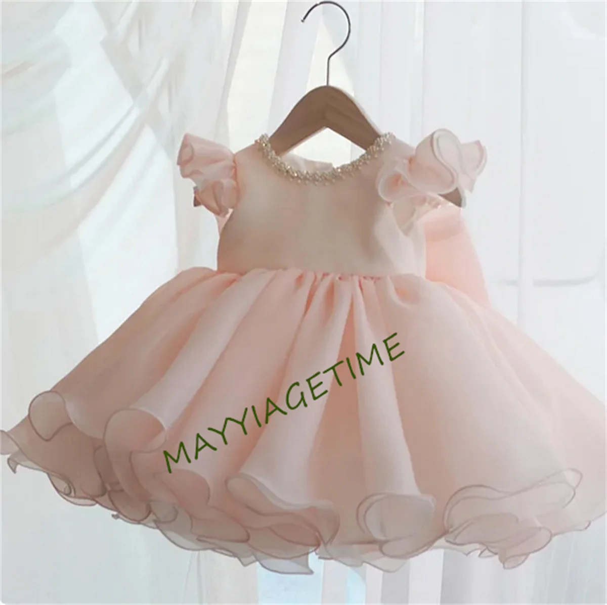 Flower Girl Dresses Bow Puffy Little Girl Dress Satin Princess Dress Baby Girl Dresses First Communion Bow