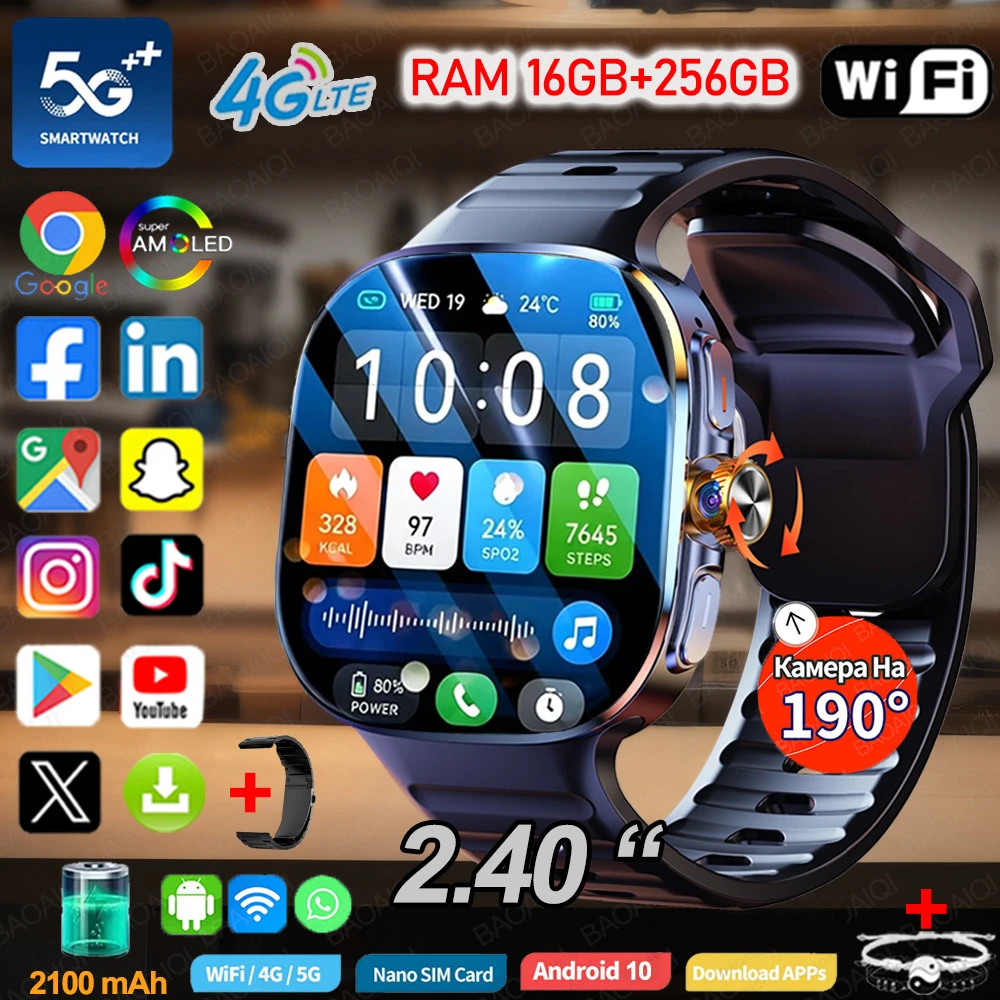4G/3G All-Network SIM Smart Watch 720*720 HD AMOLED Screen 16GB+256GB RAM 900W Camera GPS WIFI Google Play Video Call Smartwatch