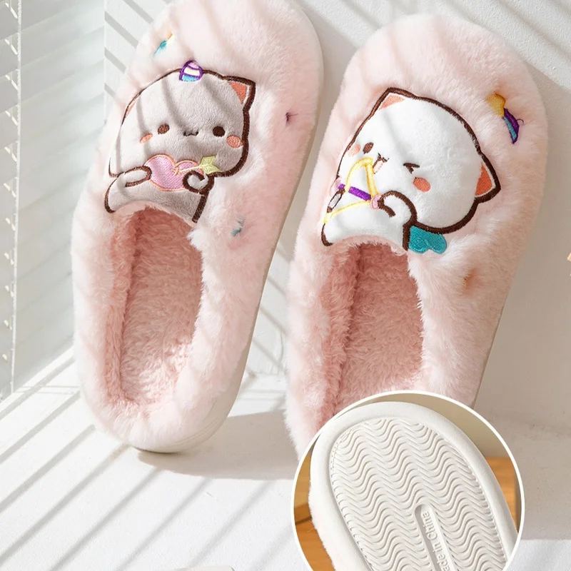 Bubu And Dudu Mitao Cat Kawaii Colour Plush Slipper Winter Girls Warm Home Indoor Anti-slip Thick-soled Sandals Kids Xmas Gift